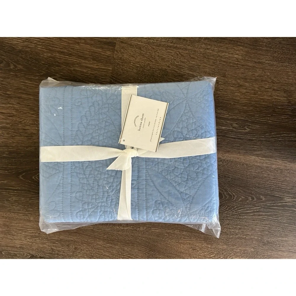 Pottery Barn Hanna‎ Cotton Linen Quilted Euro Sham Blue NWT